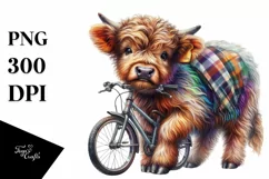 Colorful Highland Cow with Bicycle PNG Product Image 1