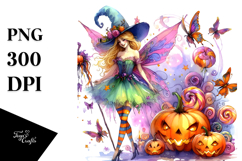 Vibrant Cute Fairy | Halloween | Watercolor Clipart Product Image 1