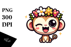 Excited Monkey with Flower Crown, PNG Product Image 1