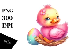 Watercolor Pink-ish Smiling Cute Duck on Carusell PNG Product Image 1