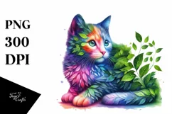 Abstract Vibrant Plant Leaves Kitten PNG Product Image 1
