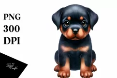 Watercolor Funny Baby Rottweiler Big Eyes From Behind | Product Image 1