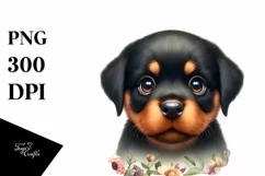 Watercolor Funny Baby Rottweiler Big Eyes From Behind | Product Image 3