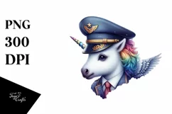 Colorful Unicorn in Pilot's Cap PNG Product Image 1