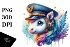 Colorful Unicorn in Pilot's Cap PNG Product Image 3