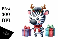 Energetic Zebra with Reindeer Horns PNG Product Image 1