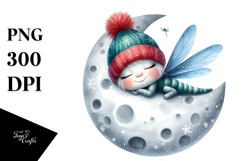 Cute Baby Dragonfly Christmas Moon PNG Product Image 1