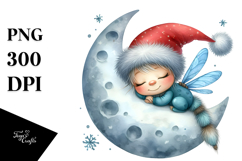 Cute Baby Dragonfly Christmas Moon PNG Product Image 1