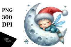 Cute Baby Dragonfly Christmas Moon PNG Product Image 1