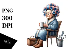 Watercolor Old Lady Sitting on Chair | Mug Sublimation Product Image 1