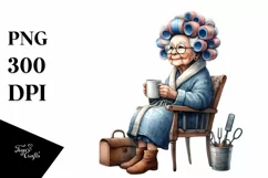 Watercolor Old Lady Sitting on Chair | Mug Sublimation Product Image 1
