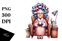 Watercolor Old Lady Sitting on Chair | Mug Sublimation Product Image 1