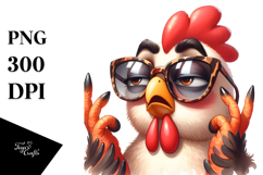 Silly Chicken with Sunglasses, Vibrant PNG Product Image 1