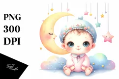 Colorful Baby Smiling Moon Stars | Sublimation | Clipart Product Image 3