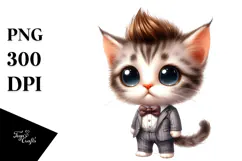 Watercolor Cat Big Eyes Standing Up | Sublimation Clipart Product Image 1