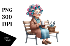 Watercolor Old Lady Sitting on Bench | Mug Sublimation Product Image 1