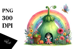 Colorful Fairy House | Illustration | Watercolor Clipart Product Image 1