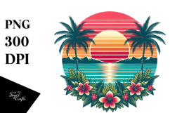 Retro Tropical Sunset, Tshirt Style PNG Product Image 1