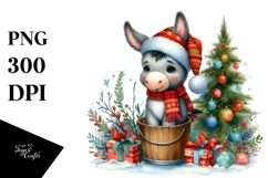 Colorful Donkey with Santa Hat PNG Product Image 1
