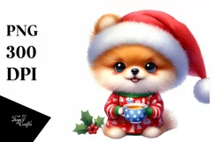 Vibrant Pomeranian with Santa Hat PNG Product Image 3