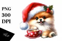 Vibrant Pomeranian with Santa Hat PNG Product Image 3