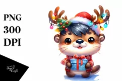Cool Otter with Reindeer Horns PNG Product Image 1