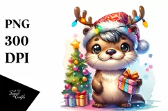 Cool Otter with Reindeer Horns PNG Product Image 1