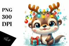 Cool Otter with Reindeer Horns PNG Product Image 1