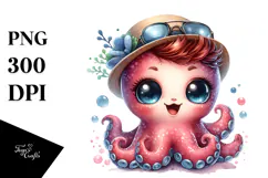 Cute Baby Octopus with Cool Haircut PNG Product Image 1
