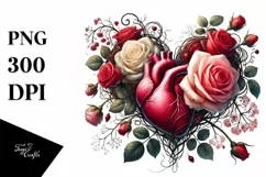 Digital Painting Heart with Roses PNG Product Image 1