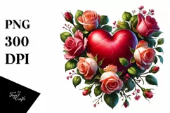 Digital Painting Heart with Roses PNG Product Image 1