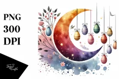Colorful Flower with Hanging Easter Eggs PNG Product Image 1