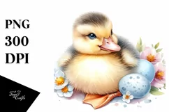 Sweet Baby Duck with Pumpkin, Bright PNG Product Image 1