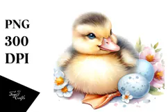 Sweet Baby Duck with Pumpkin, Bright PNG Product Image 1