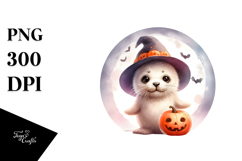 Cute Baby Seal on Cloud Halloween PNG Product Image 1