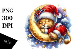 Whimsical Baby Lion Christmas Moon PNG Product Image 1