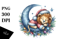 Whimsical Baby Lion Christmas Moon PNG Product Image 1