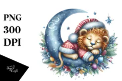 Whimsical Baby Lion Christmas Moon PNG Product Image 1