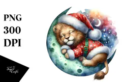 Whimsical Baby Lion Christmas Moon PNG Product Image 1