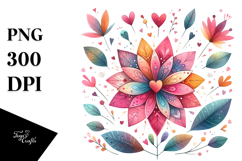 Simple Flower with Hearts Watercolor PNG Product Image 1