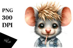 Funny Baby Mouse with Cool Looking Hair PNG Product Image 1