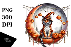 Halloween Tiger on Moon, High-Res PNG Product Image 1