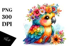 Vibrant Parrot Sitting with Flower Crown | Clipart Product Image 1