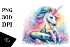 Colorful Baby Unicorn with Submarine, PNG Product Image 1