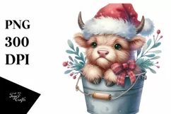 Cute Baby Cow with Santa Hat PNG Product Image 1