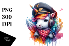 colorful Baby Unicorn in Pilot&#039;s Cap Product Image 1