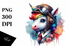 colorful Baby Unicorn in Pilot's Cap Product Image 3