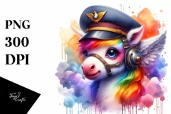 colorful Baby Unicorn in Pilot's Cap Product Image 1