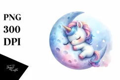 Cute Baby Unicorn Hugging Moon Watercolor | Sublimation | Product Image 3