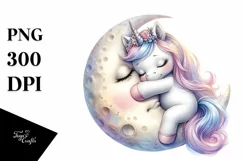 Cute Baby Unicorn Hugging Moon Watercolor | Sublimation | Product Image 3